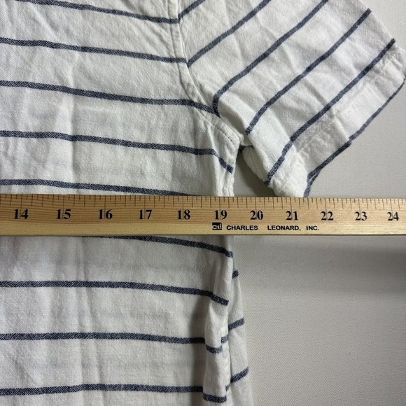 Lucky Brand Camp Shirt Men Large Blue Striped Linen Blend Short Sleeve Button Up - Picture 6 of 9